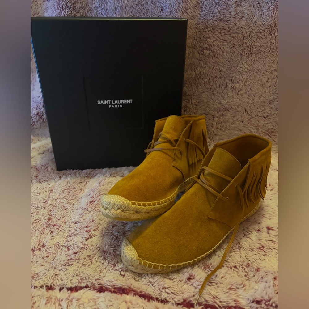 Saint Laurent Brown Suede Fringe Espadrilles Booties